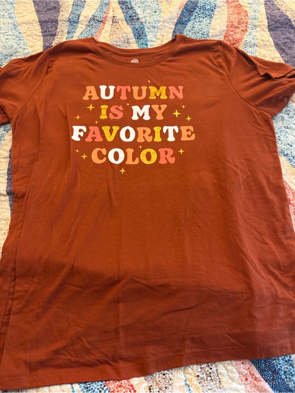 Women's Short Sleeve Graphic Tee - Rust Brown Autumn Print